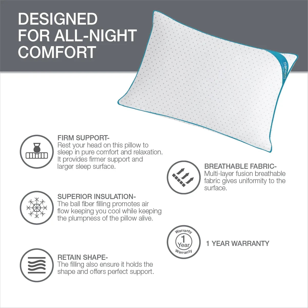 Serenity Tranquil Pillow 46X68 Cm in White Colour by Living Essence - HomeTown