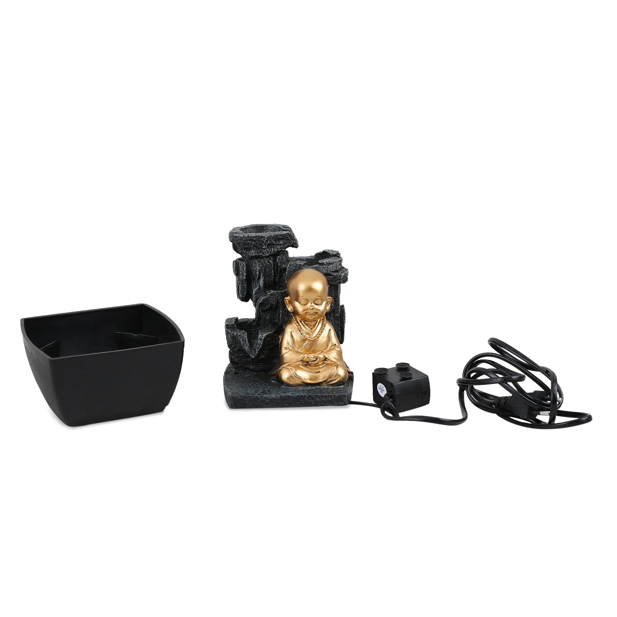Impression Polyresin Monk Fountain 13X18Cm in Black Gold Colour - HomeTown