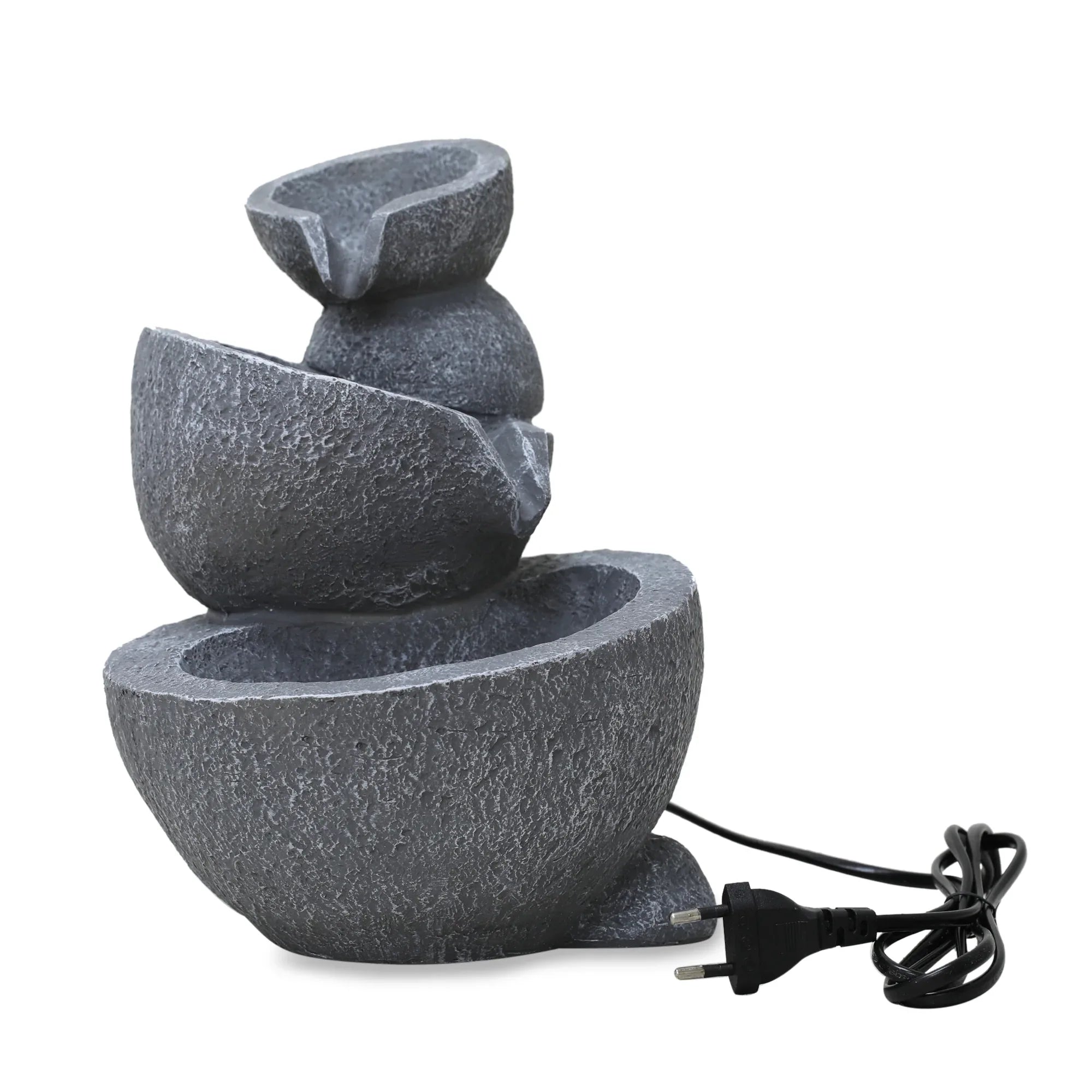 Impression Polyresin Trio Abstract Bowls Fountain 24X28Cm in Grey Colour - HomeTown