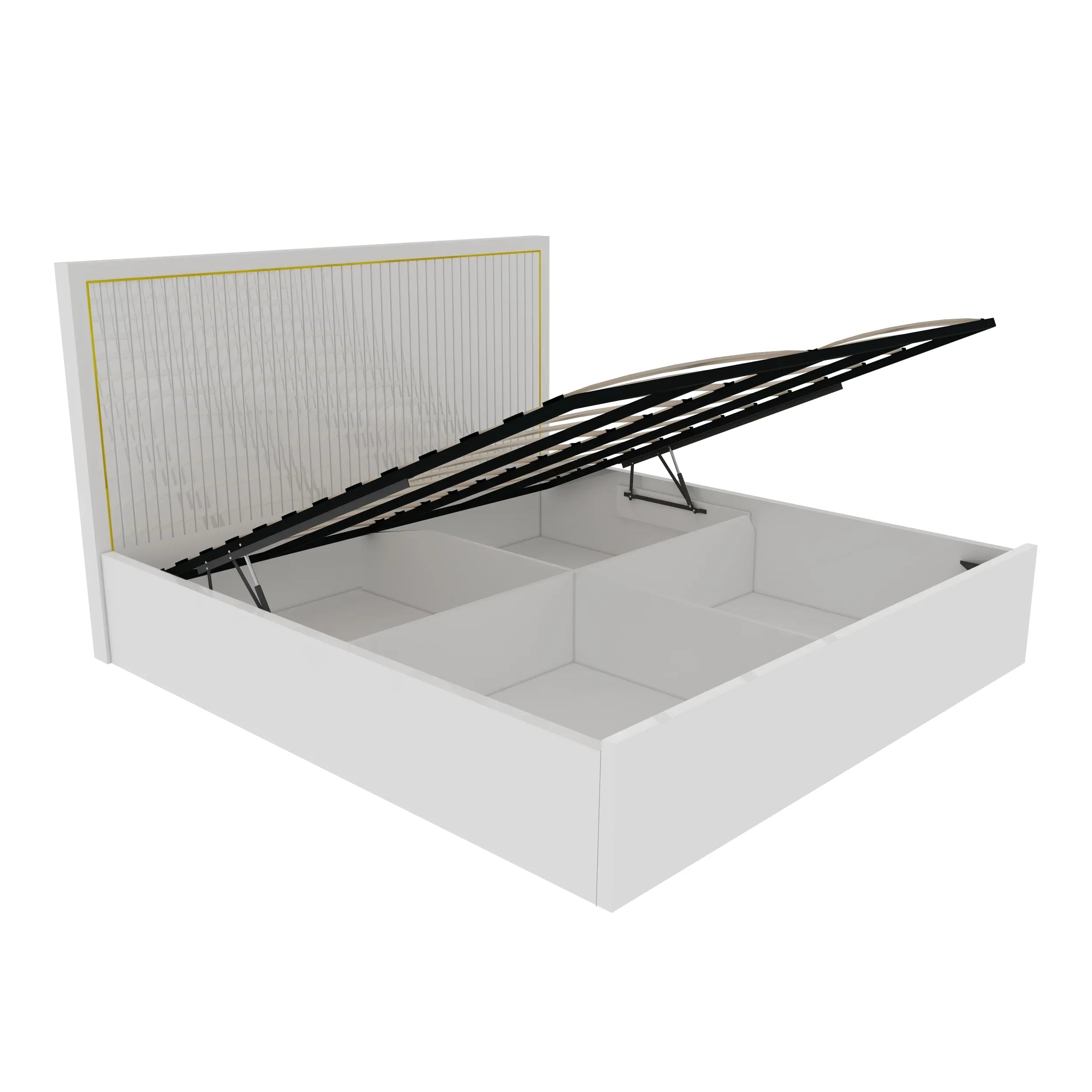 Minerva New Queen Bed With Hydraulic Storage in White Colour - HomeTown