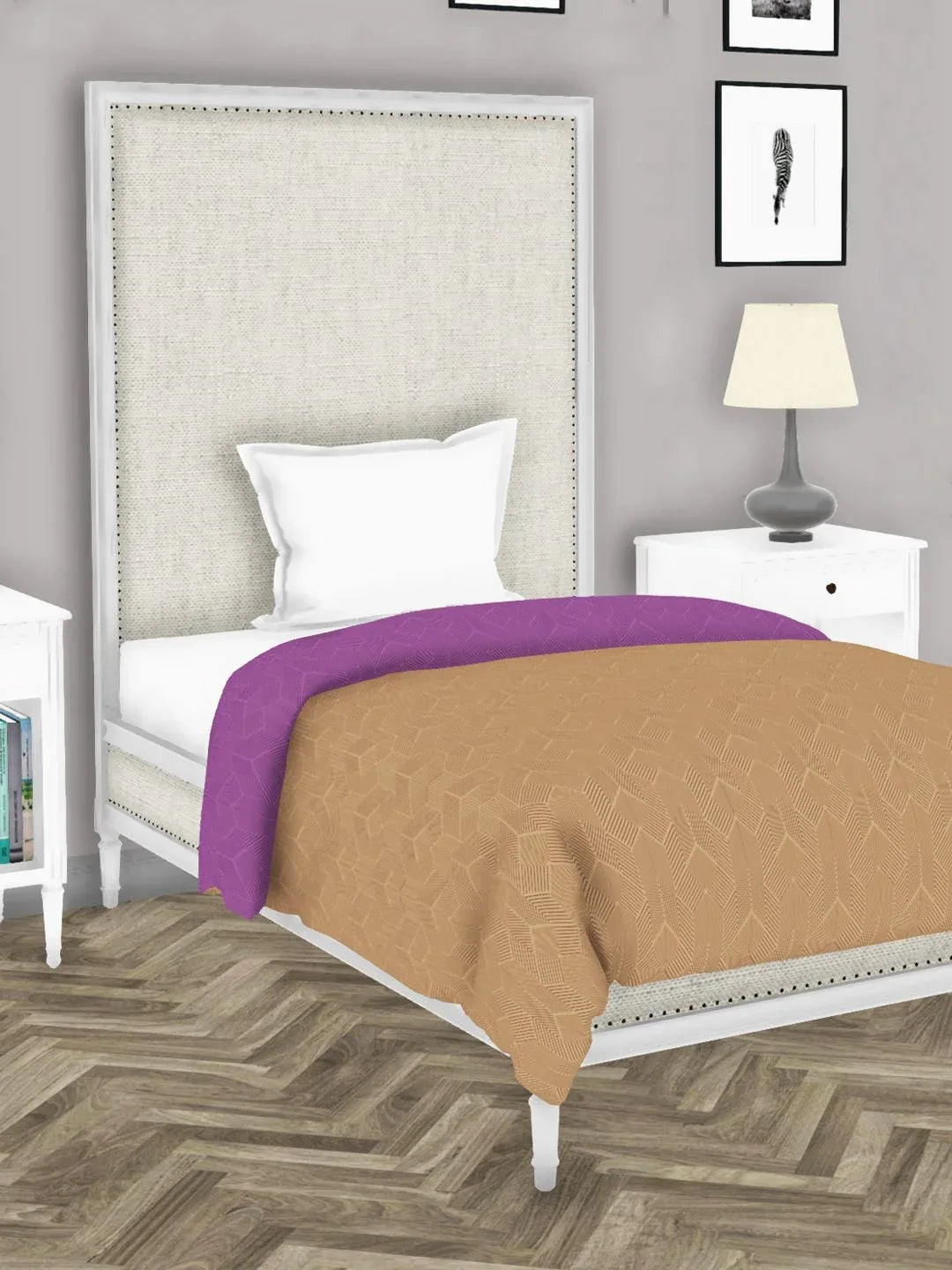 Botanical Cotton Single Comforter 152X229 Cm in Purple/Beige Colour - HomeTown