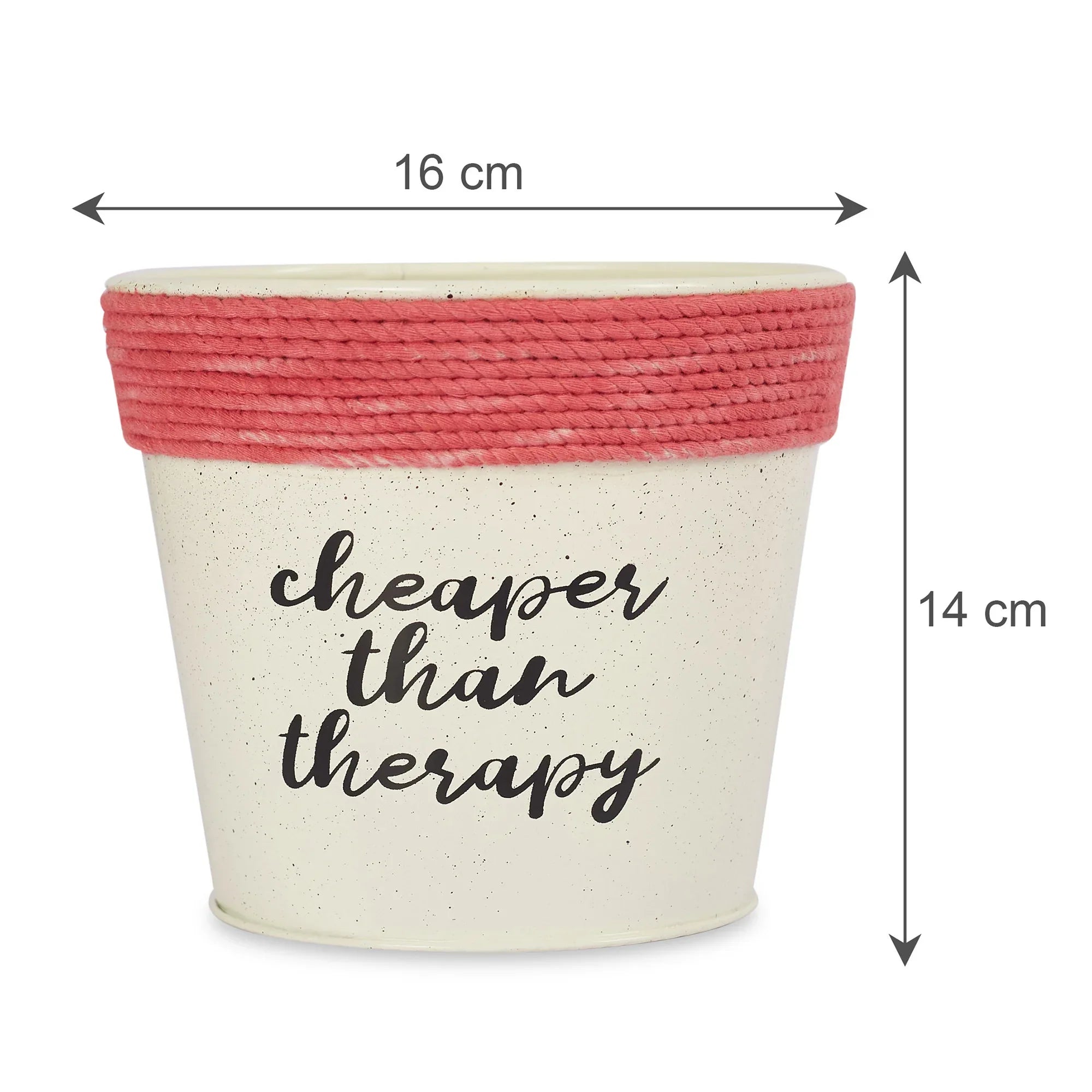Pep Pop Metal Funky Quote Planter 14Cm in Off White & Fuchsia Colour - HomeTown