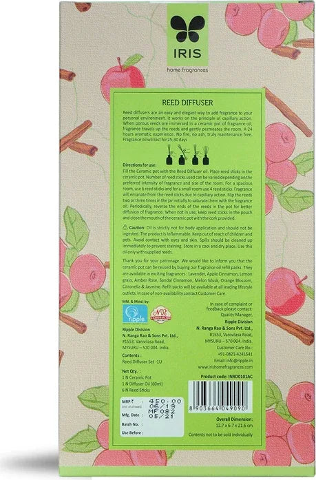 Reed Diffuser Set Ceramic With Reeds in Apple Cinnamon Colour dimensions