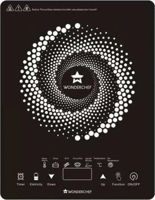 Easy Cook Hot Aluminium Crystal Glass Induction Cooktop 2200W in Black Colour by Wonderchef - HomeTown