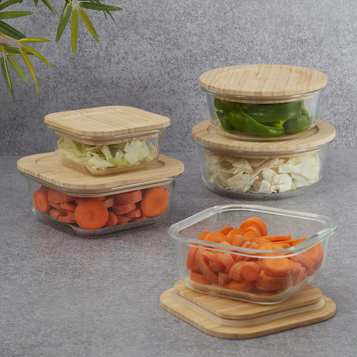 Robust Glass Round Container with Bamboo Lid 950ML in Transparent Colour - HomeTown