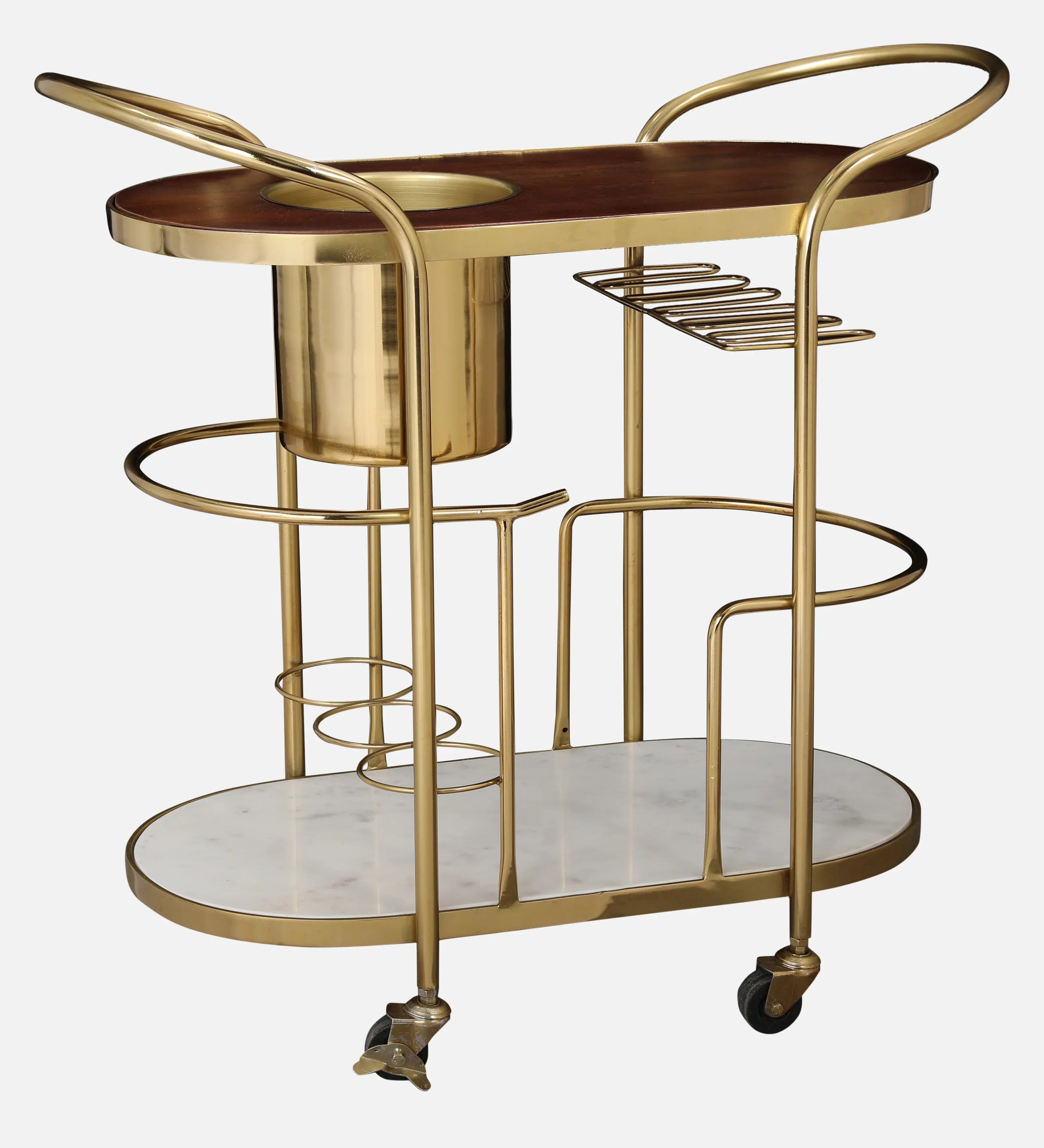 Martini Metal Serving Trolley in Brown & Gold Colour - HomeTown