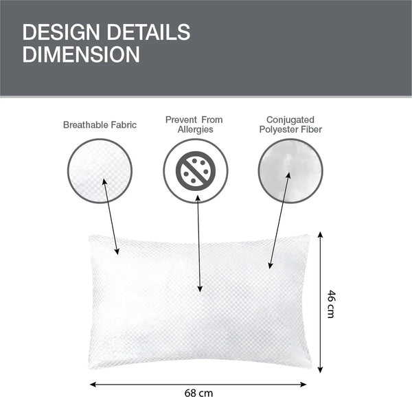 Allergy Guard Anti-Bacterial Pillow 46X68 Cm in White Colour dimensions