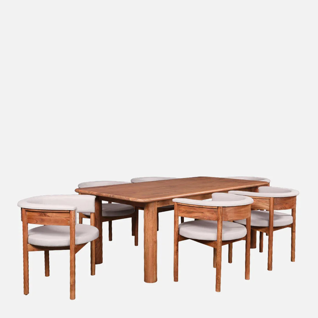 Haruki Acacia Wood Six Seater Dining Set in Teak Colour - HomeTown
