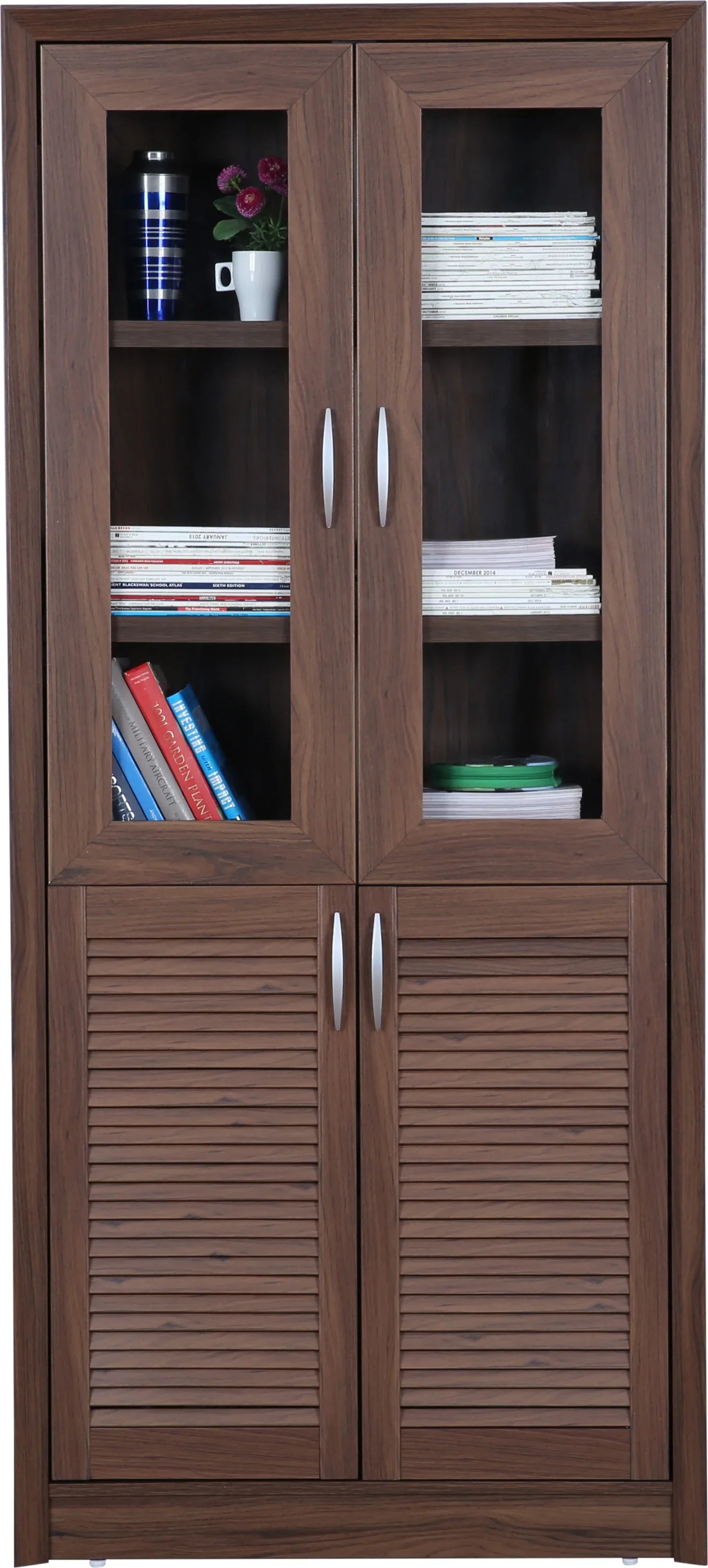 Stark Engineered Wood 4 door Book Case in Walnut Colour - HomeTown