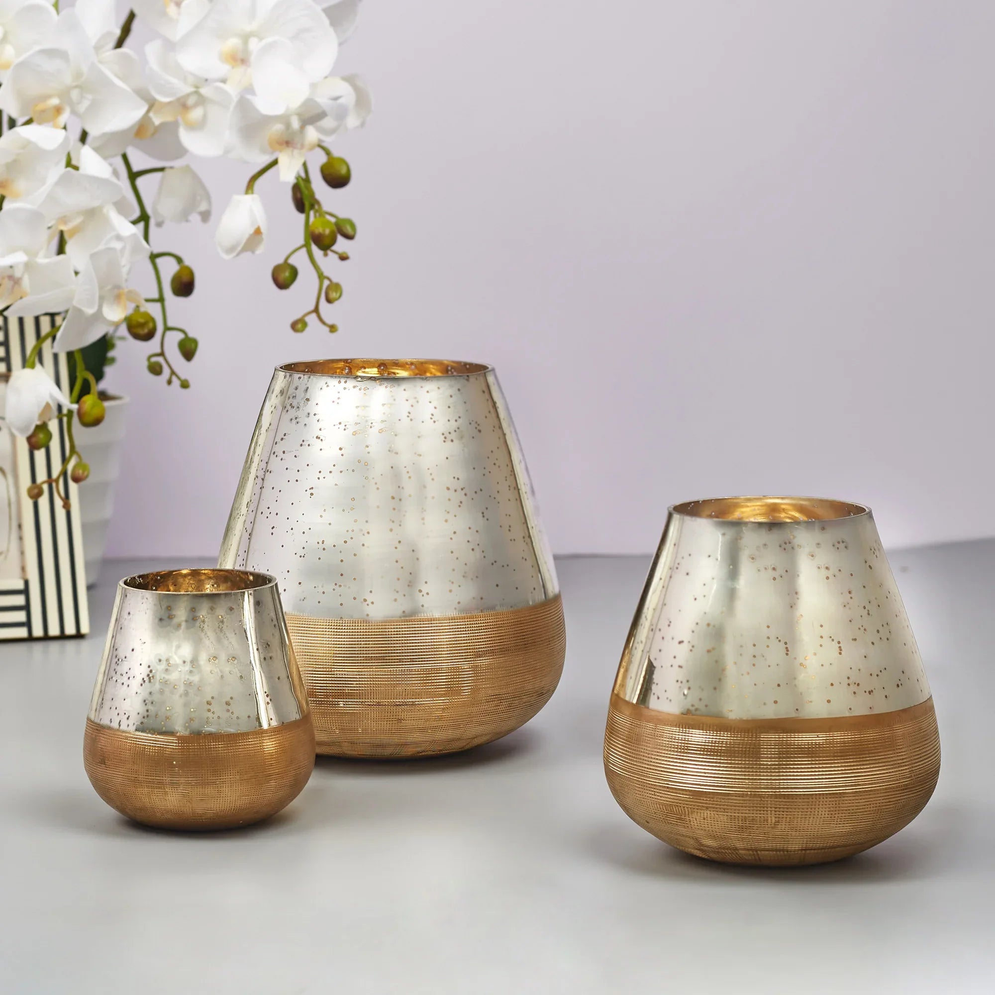 Phiona Glass Textured Handcrafted Mercury Vase 21 Cm in Gold Colour - HomeTown