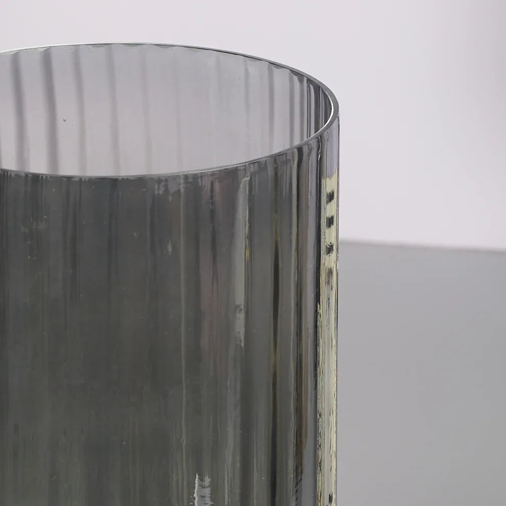 Phiona Glass Fluted Handcrafted Hurricane 29Cm in Black Colour - HomeTown