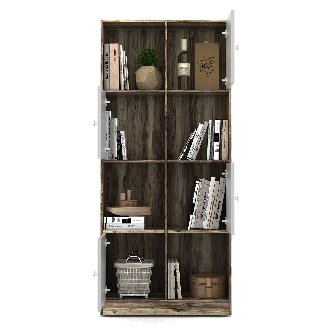 Matrix Book Shelves in Teak + White Colour - HomeTown