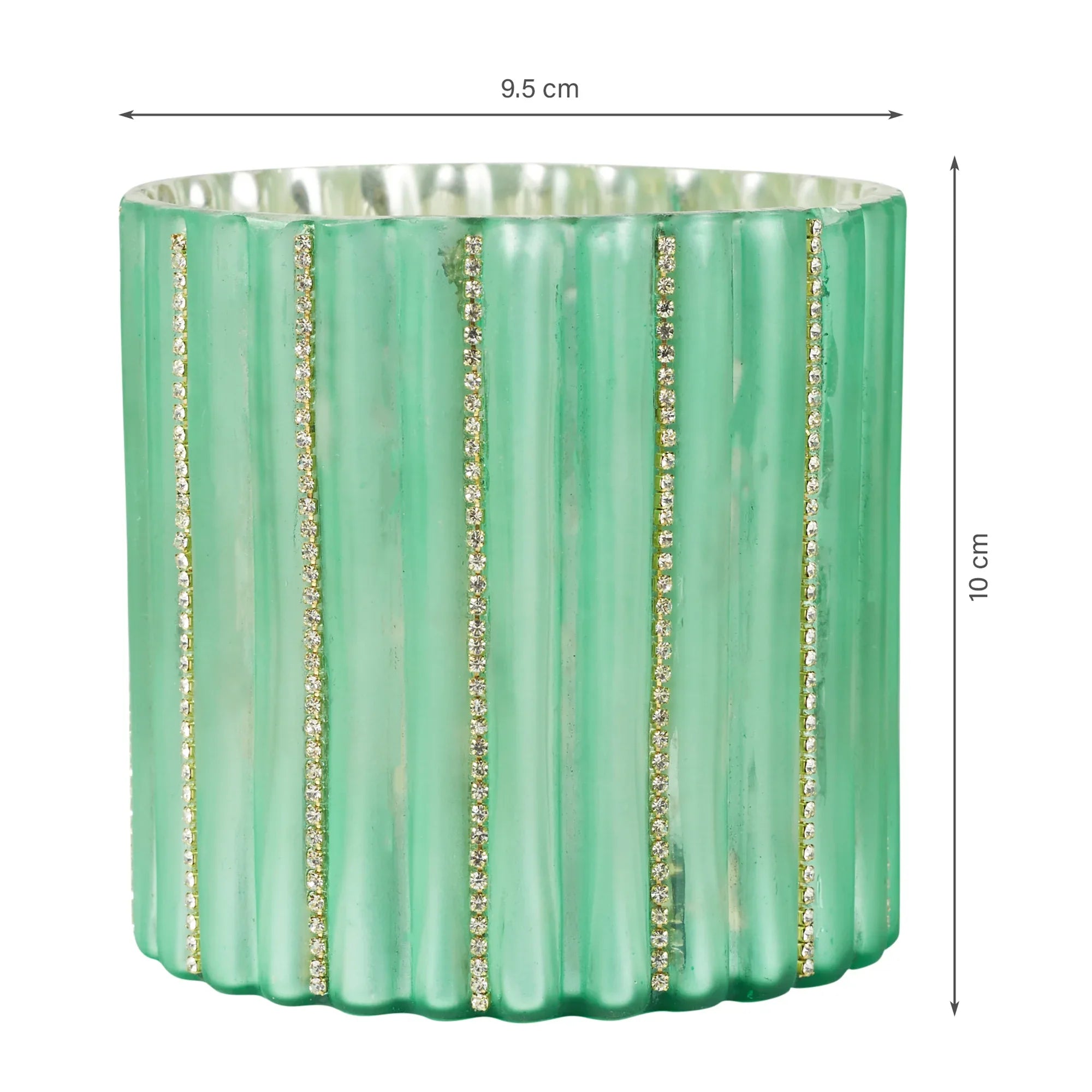 Phiona Glass Diamond Stud Handcrafted Votive 10 Cm in Emerald Colour - HomeTown