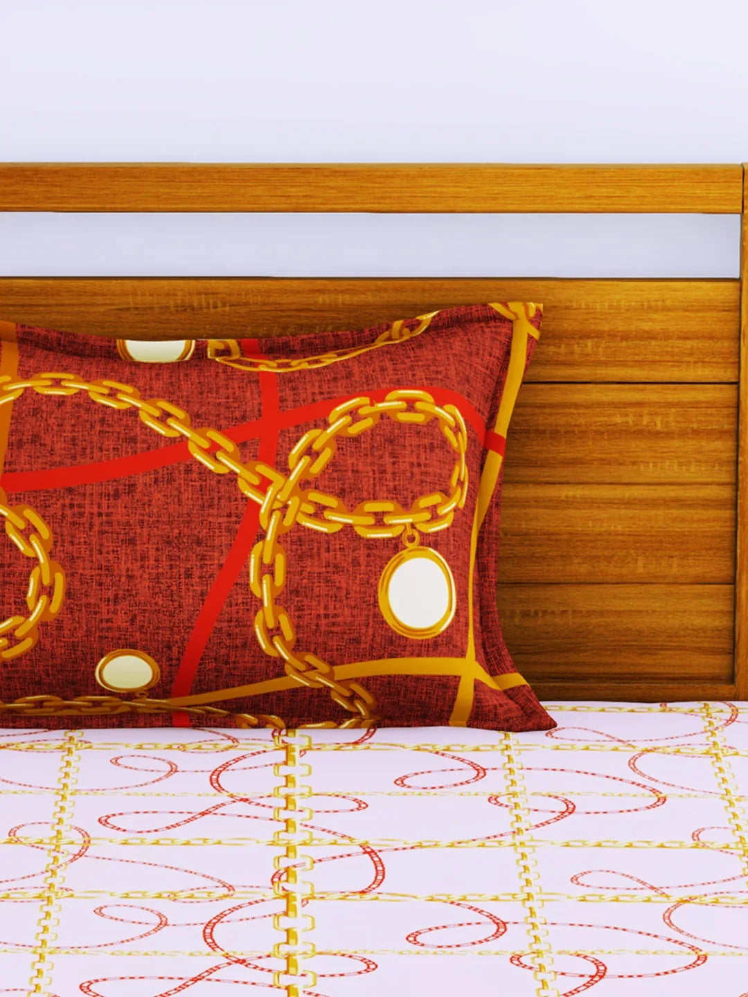 Espeda Cotton Single Bedsheet 152X229 CM in Pink & Gold Colour - HomeTown