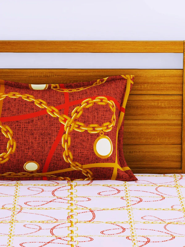 Espeda Cotton Single Bedsheet 152X229 CM in Pink & Gold Colour dimensions