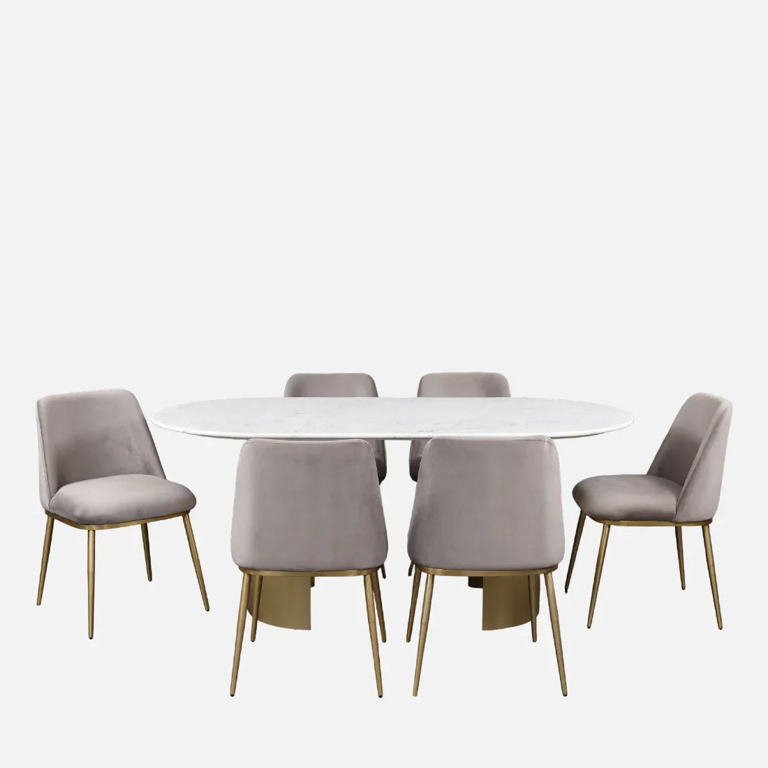 Palatine Marble Top Six Seater Dining Set in White & Grey Colour - HomeTown