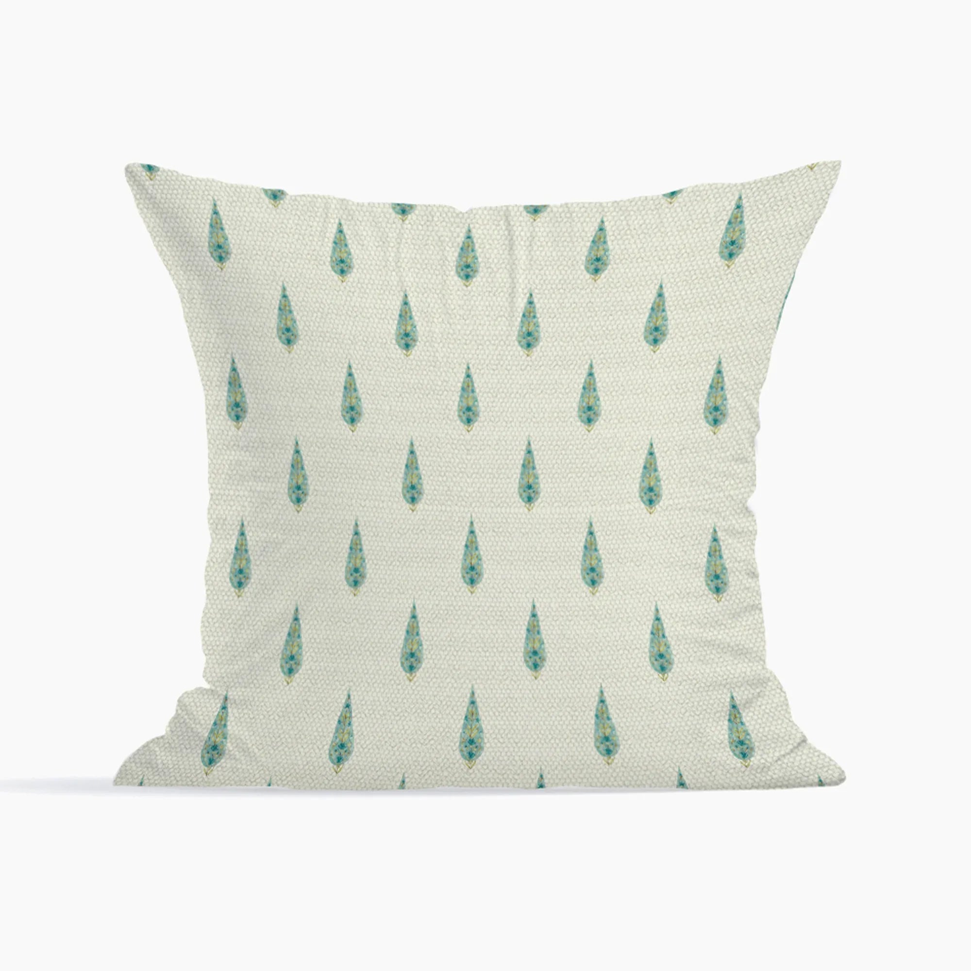 Indian Botanical Reversible Stripe Digital Printed Cushion Cover 40x40 Cm in Aqua Colour - HomeTown