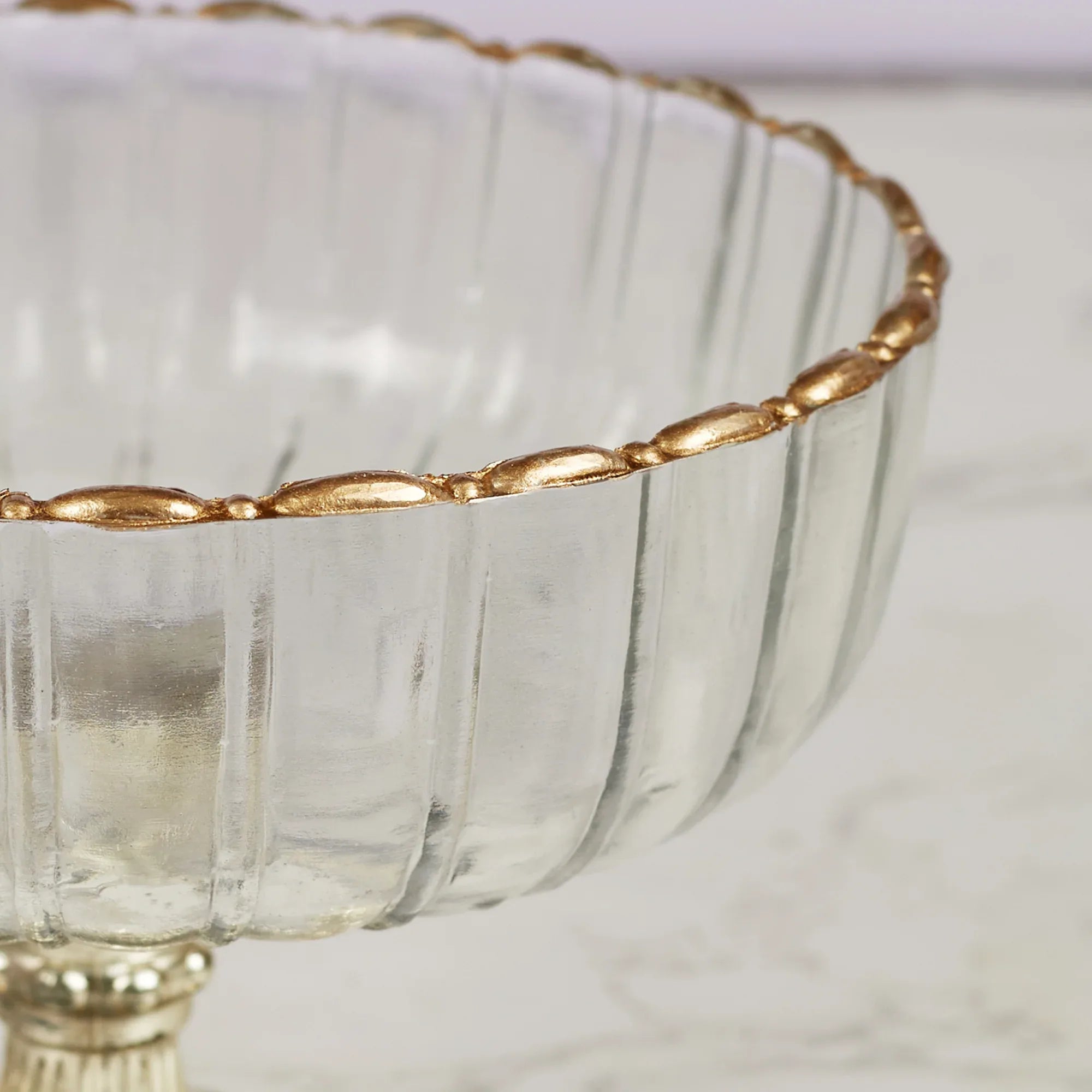 Phiona Glass Fluted Handcrafted Bowl 13 Cm in Gold Colour - HomeTown