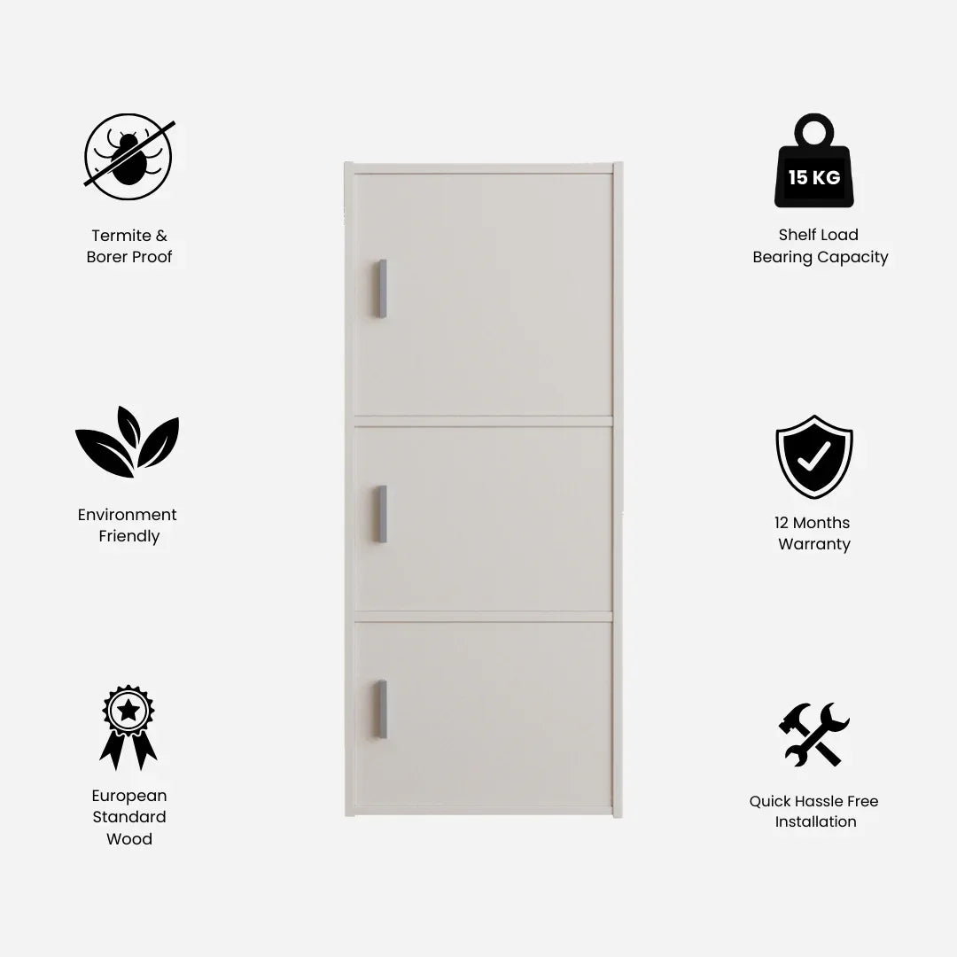 Albert Engineered Wood 3 Tier Cabinet in White Colour - HomeTown