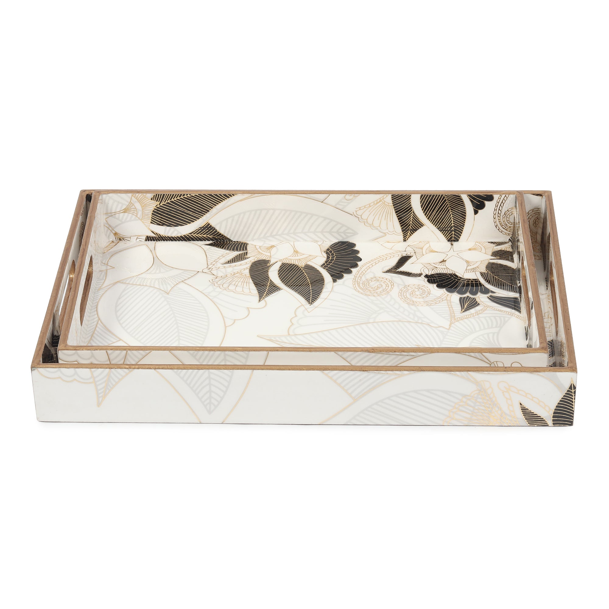 Ivory Noir Bloom  Tray Set of 2
