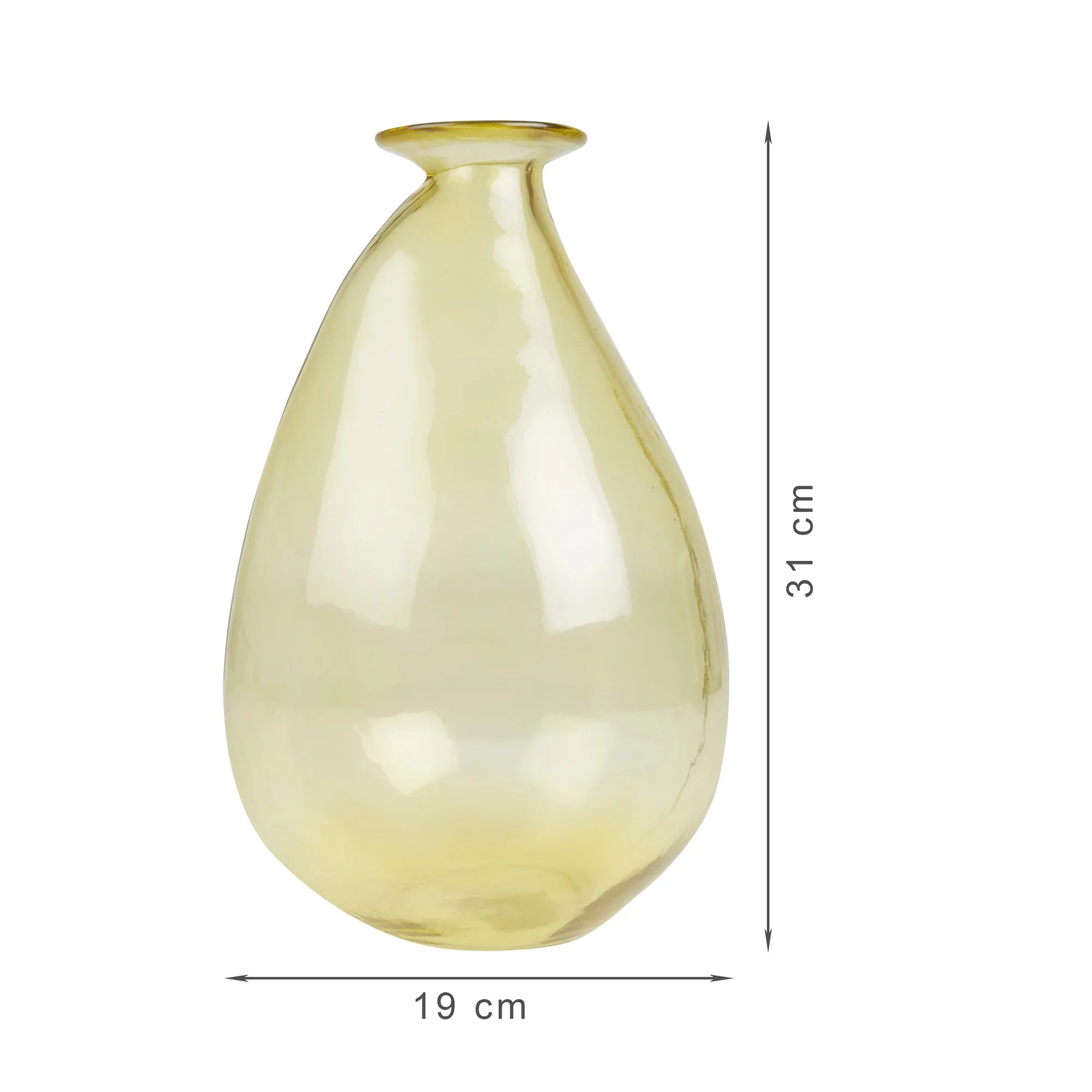 Phiona Glass Modern Organic Shapped Handcrafted 31 Cm Vase in Yellow Colour - HomeTown