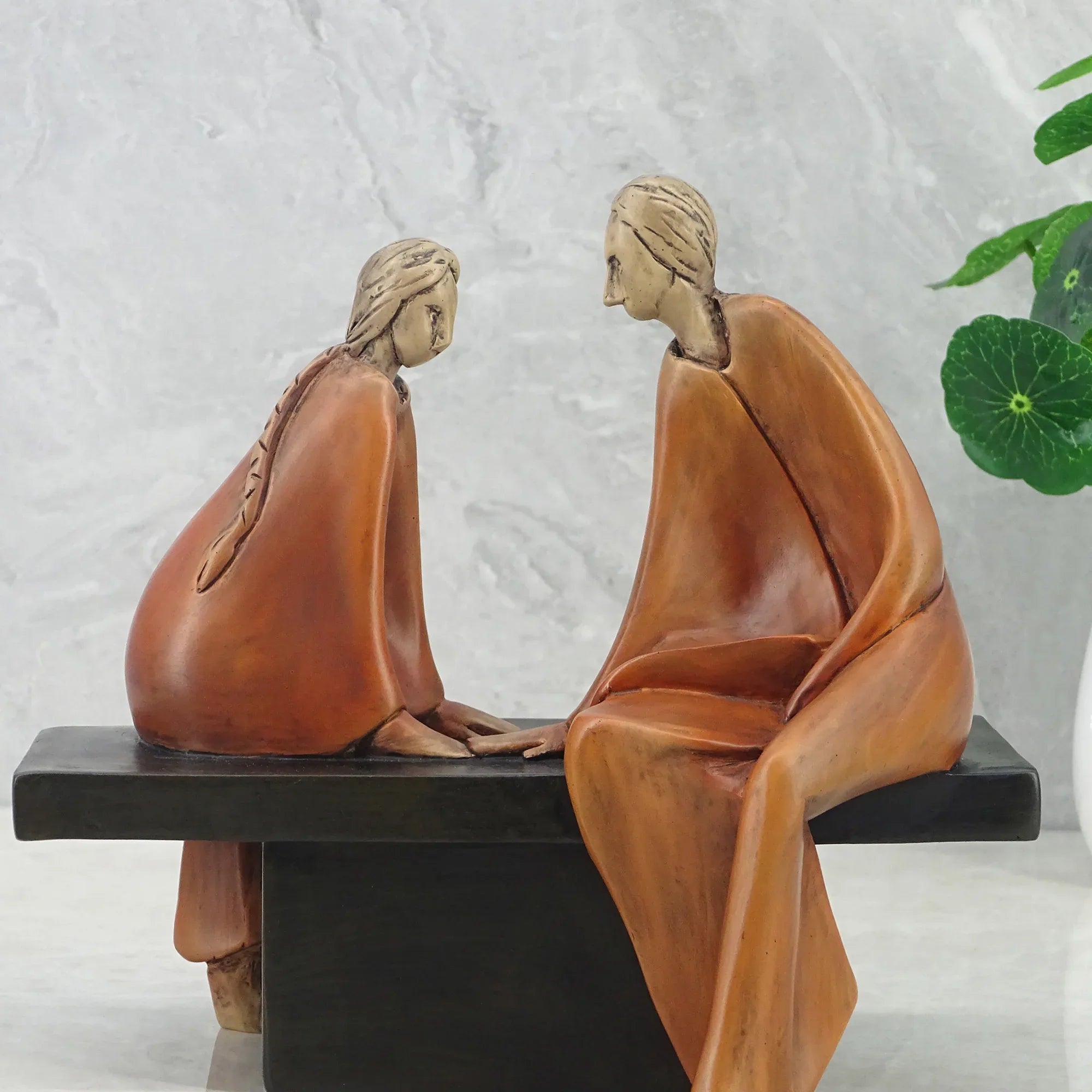 Alpine Polyresin Couple Sitting On Bench 18 Cm in Brown Colour - HomeTown