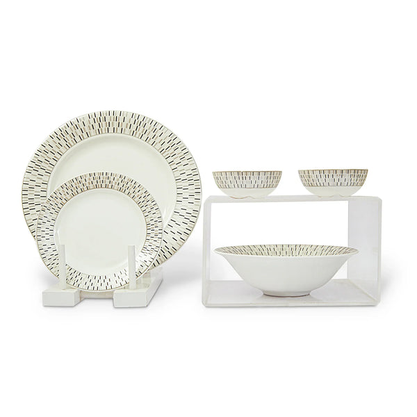 Nora Blocks Bone China Serving Bowl 23 Cm in White Colour dimensions