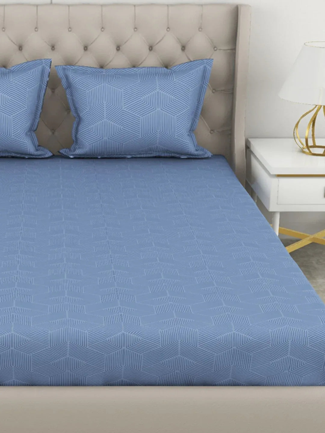 Botanical Cotton King Bed Sheet 274X274 Cm 210 Tc in Blue Colour - HomeTown