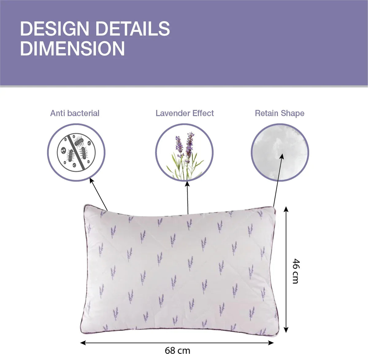 Lavender Pillow 46X68 Cm in White Colour - HomeTown