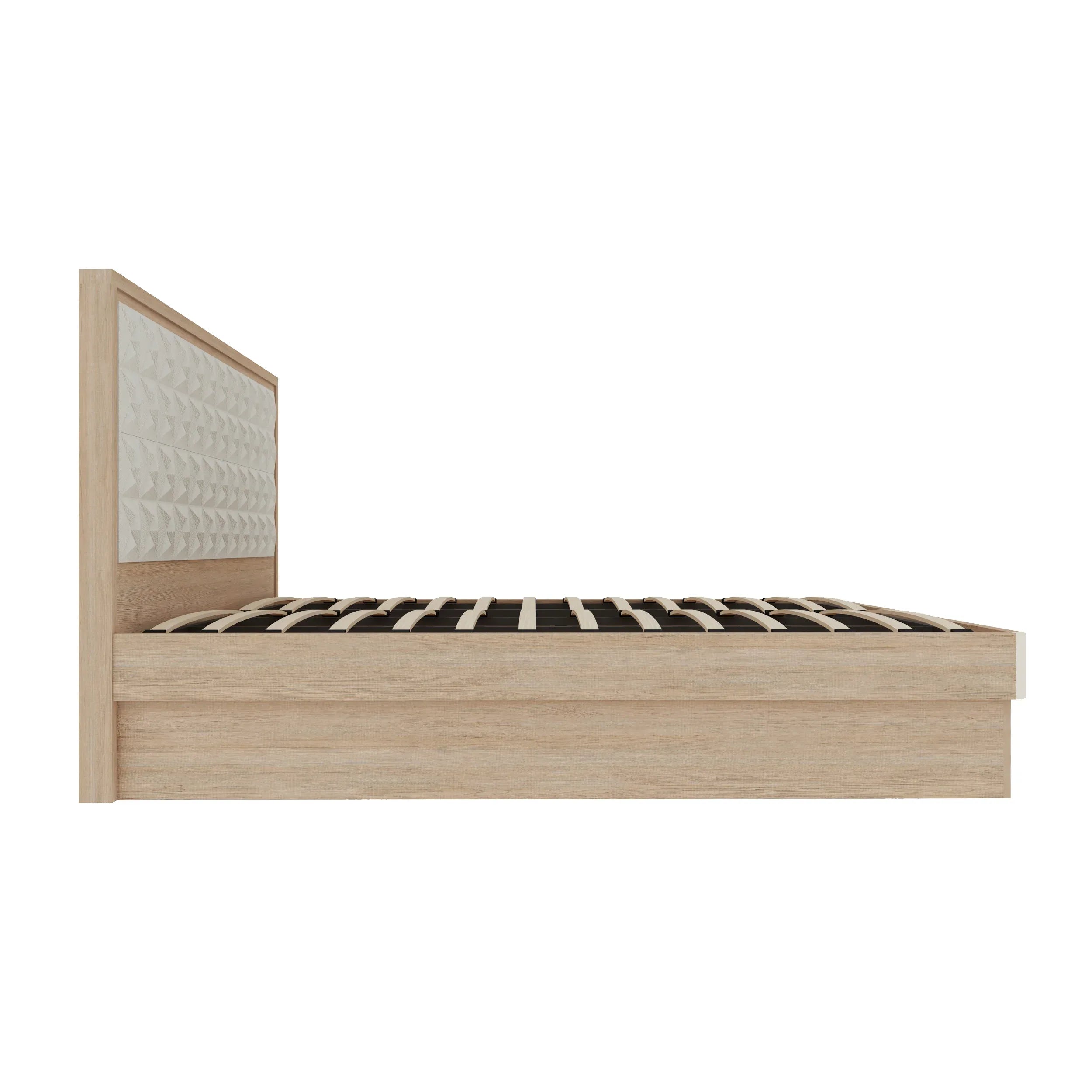 Jordan Queen Bed With Hydraulic storage in Sonam Oak & White Colour - HomeTown