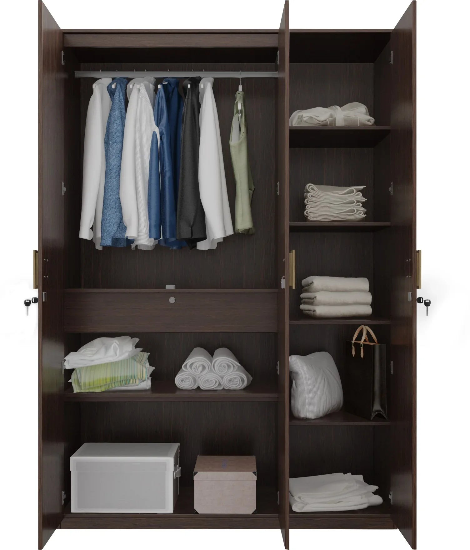 Tiago Engineered Wood Three Door Wardrobe in Wenge Colour - HomeTown