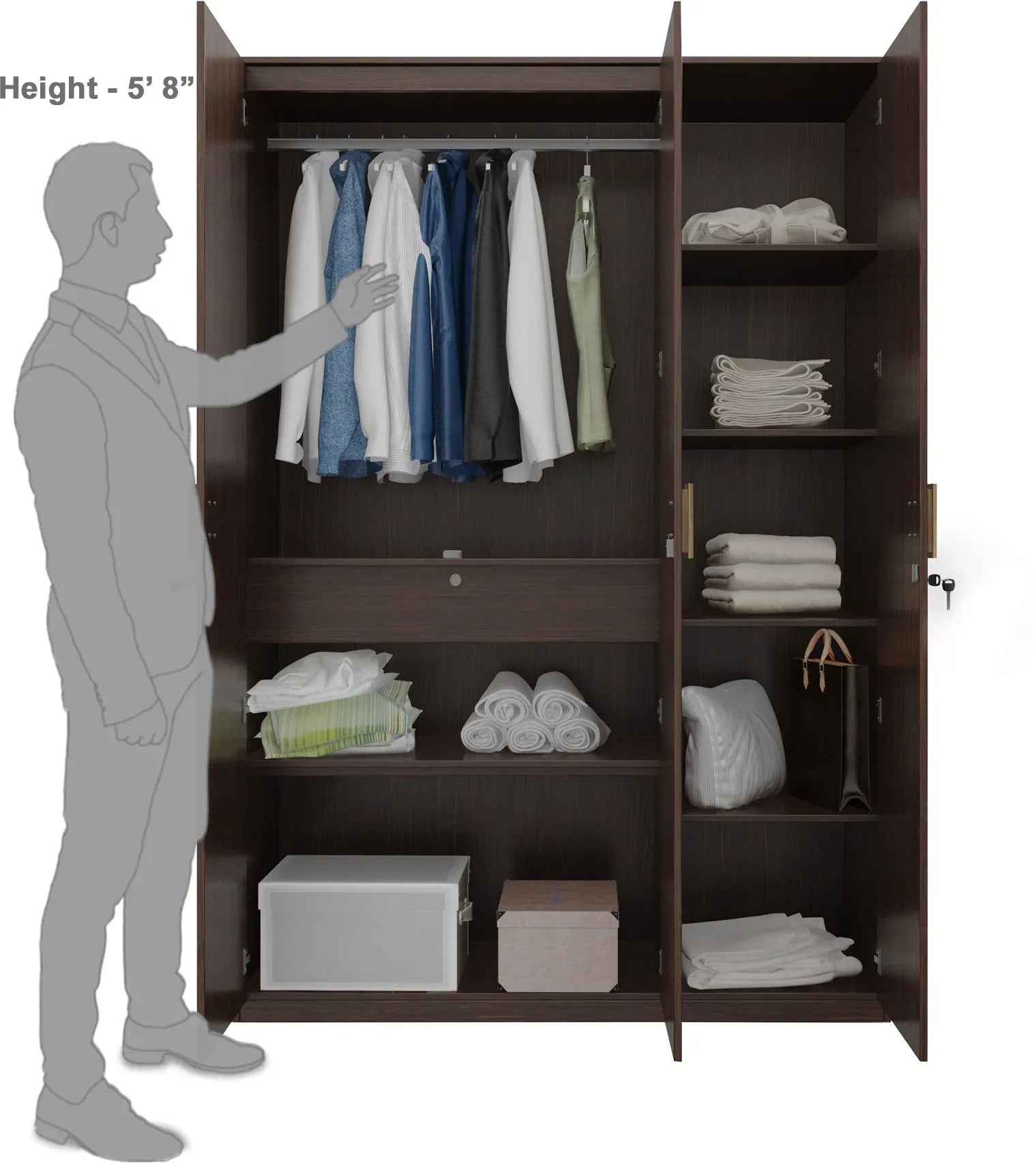 Tiago Engineered Wood Three Door Wardrobe in Wenge Colour - HomeTown