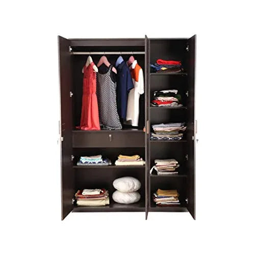 Tiago Engineered Wood Three Door Wardrobe in Wenge Colour - HomeTown