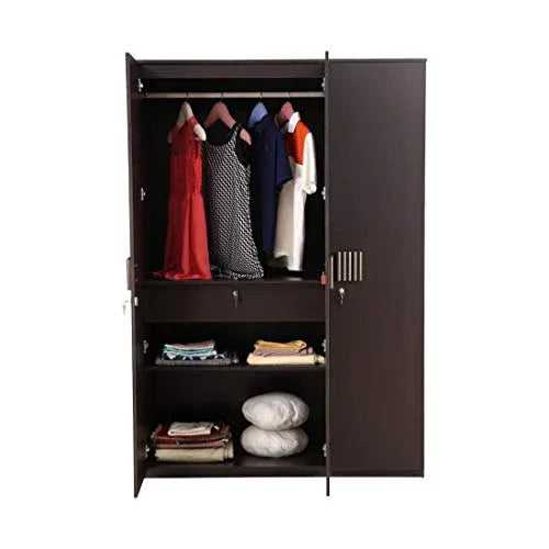 Tiago Engineered Wood Three Door Wardrobe in Wenge Colour - HomeTown