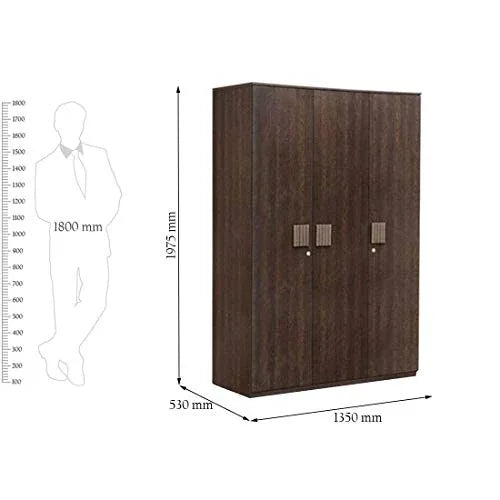 Tiago Engineered Wood Three Door Wardrobe in Wenge Colour - HomeTown