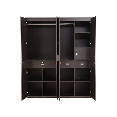 Tiago Engineered Wood Four Door Wardrobe in Wenge Colour - HomeTown