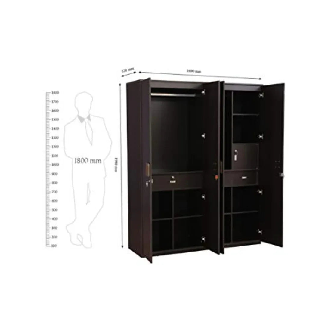 Tiago Engineered Wood Four Door Wardrobe in Wenge Colour - HomeTown