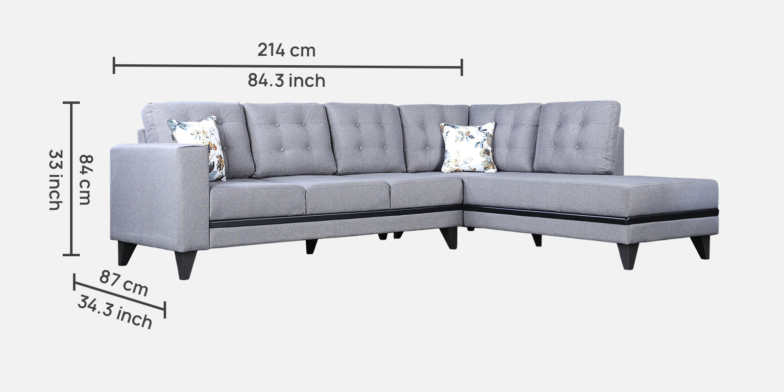 Garcia Fabric 3 Seater Sofa With Left Hand Side Lounger