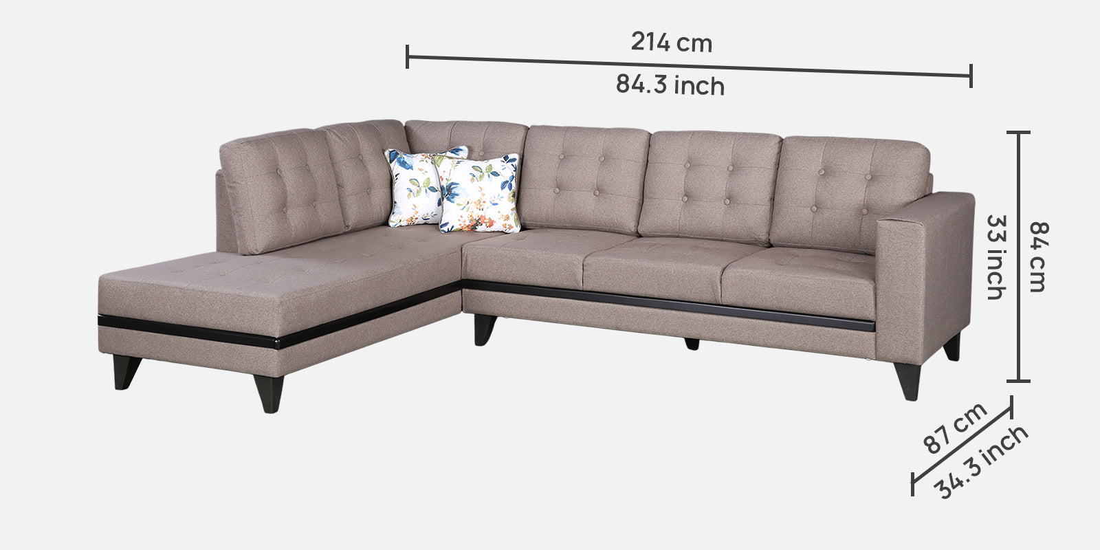 Garcia Fabric 5 Seater Sofa with Right Hand Side Lounger