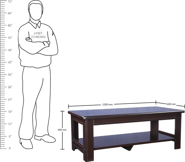 Maysville Glass Top Center Table in Walnut Colour dimensions