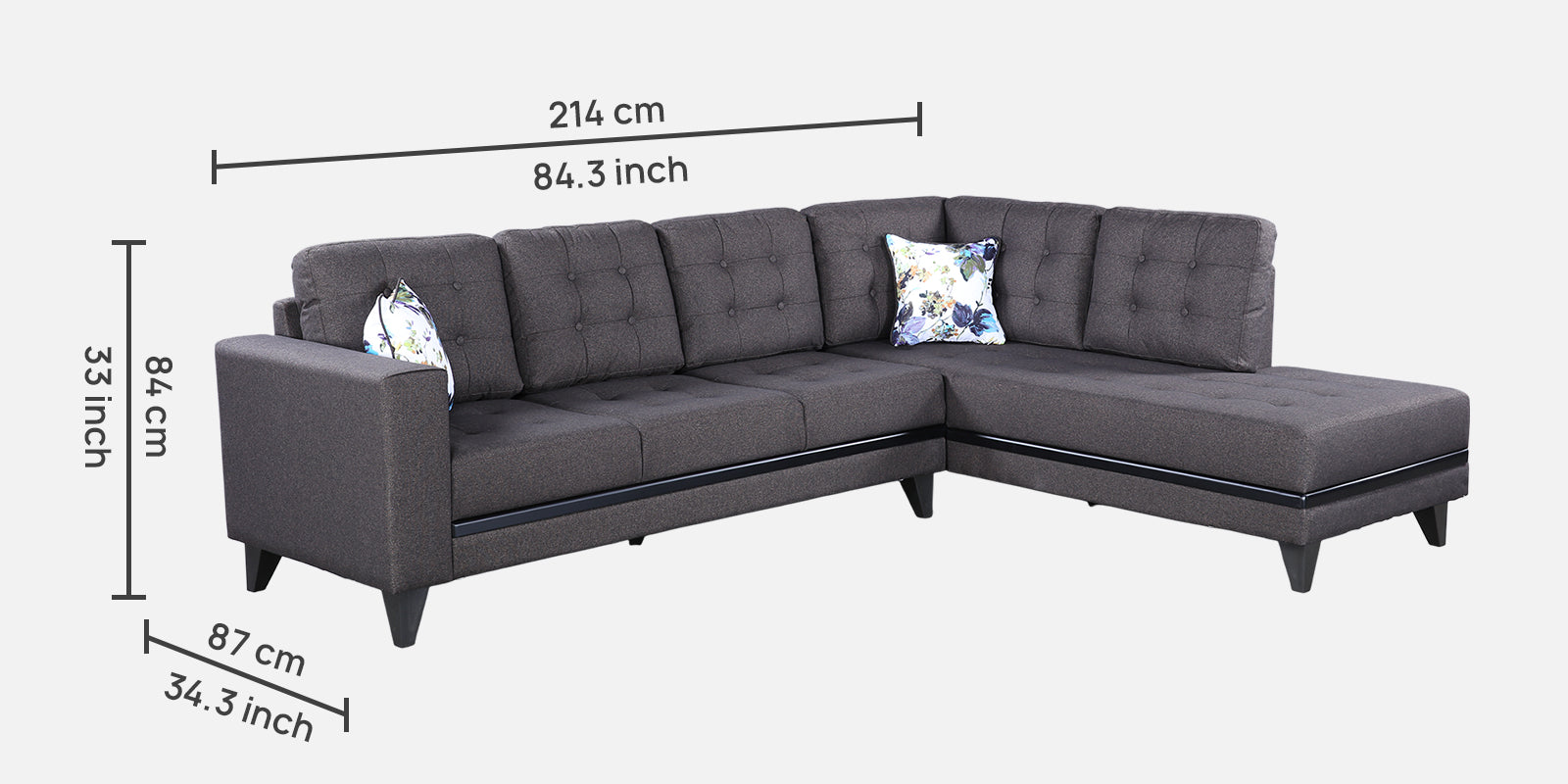 Garcia Fabric 3 Seater Sofa With Left Hand Side Lounger