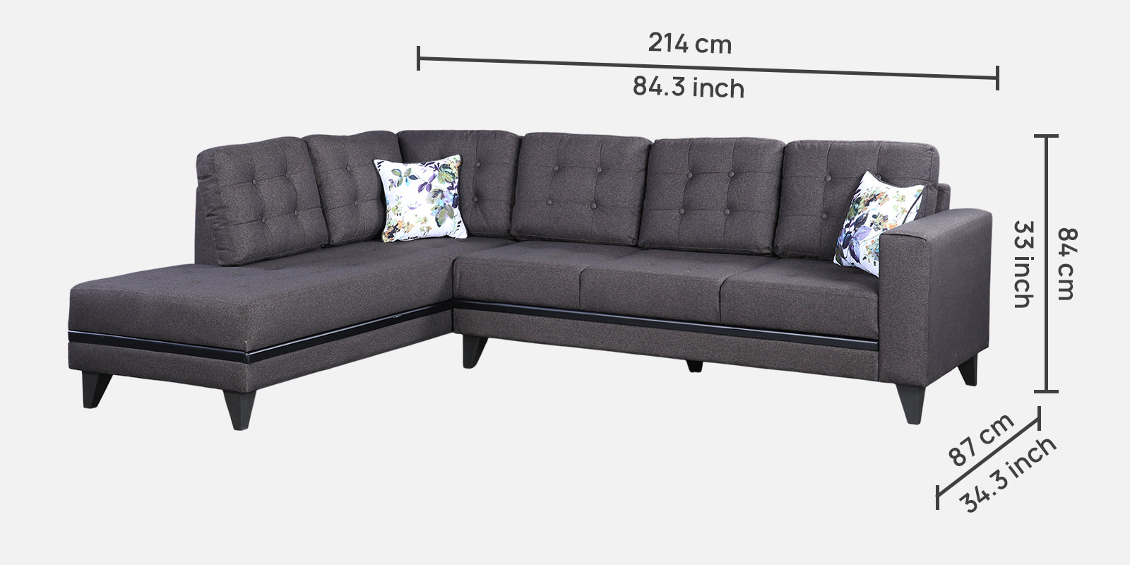 Garcia Fabric RH Lounger Large in Dark Brown Colour