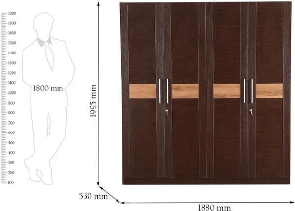Magnum 4 Door Wardrobe in Walnut Finish dimensions