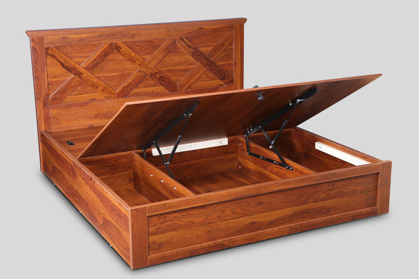 Antwerp King Bed with Hydraulic Storage in Sheesham Colour dimensions