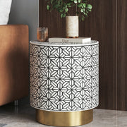 Ossein Marble Side Table in White and Gold Colour