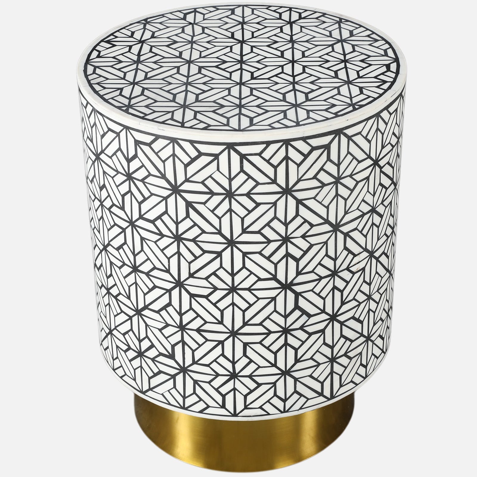 Ossein Marble Side Table in White and Gold Colour