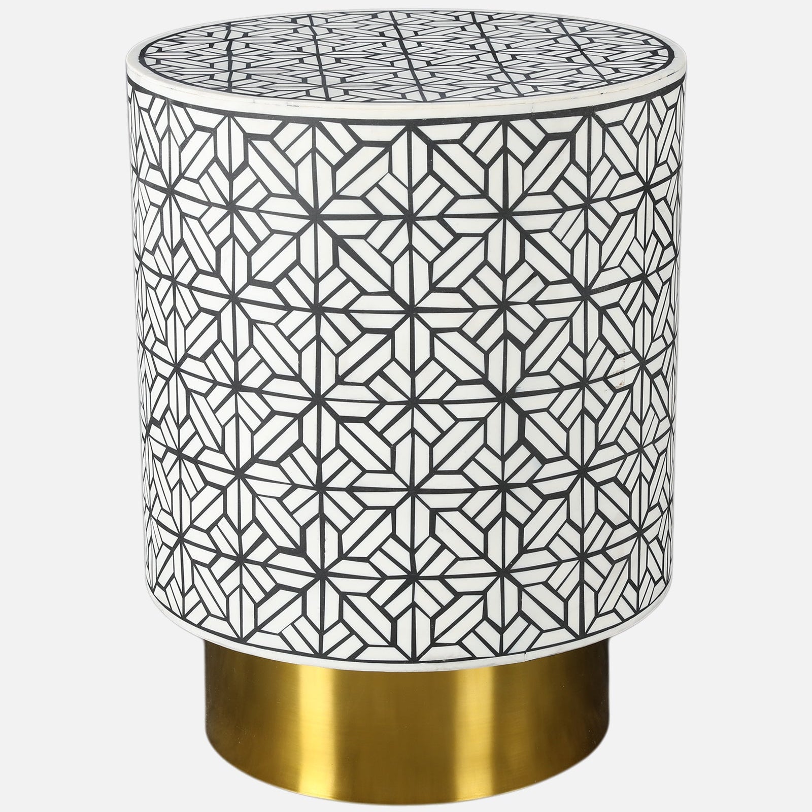 Ossein Marble Side Table in White and Gold Colour