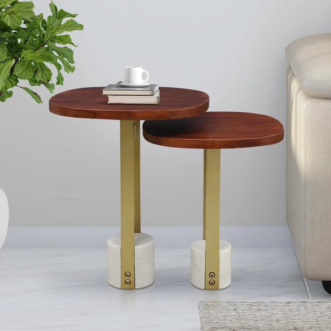 Celestia Marble Top Nest of Table in Walnut & White Colour - HomeTown