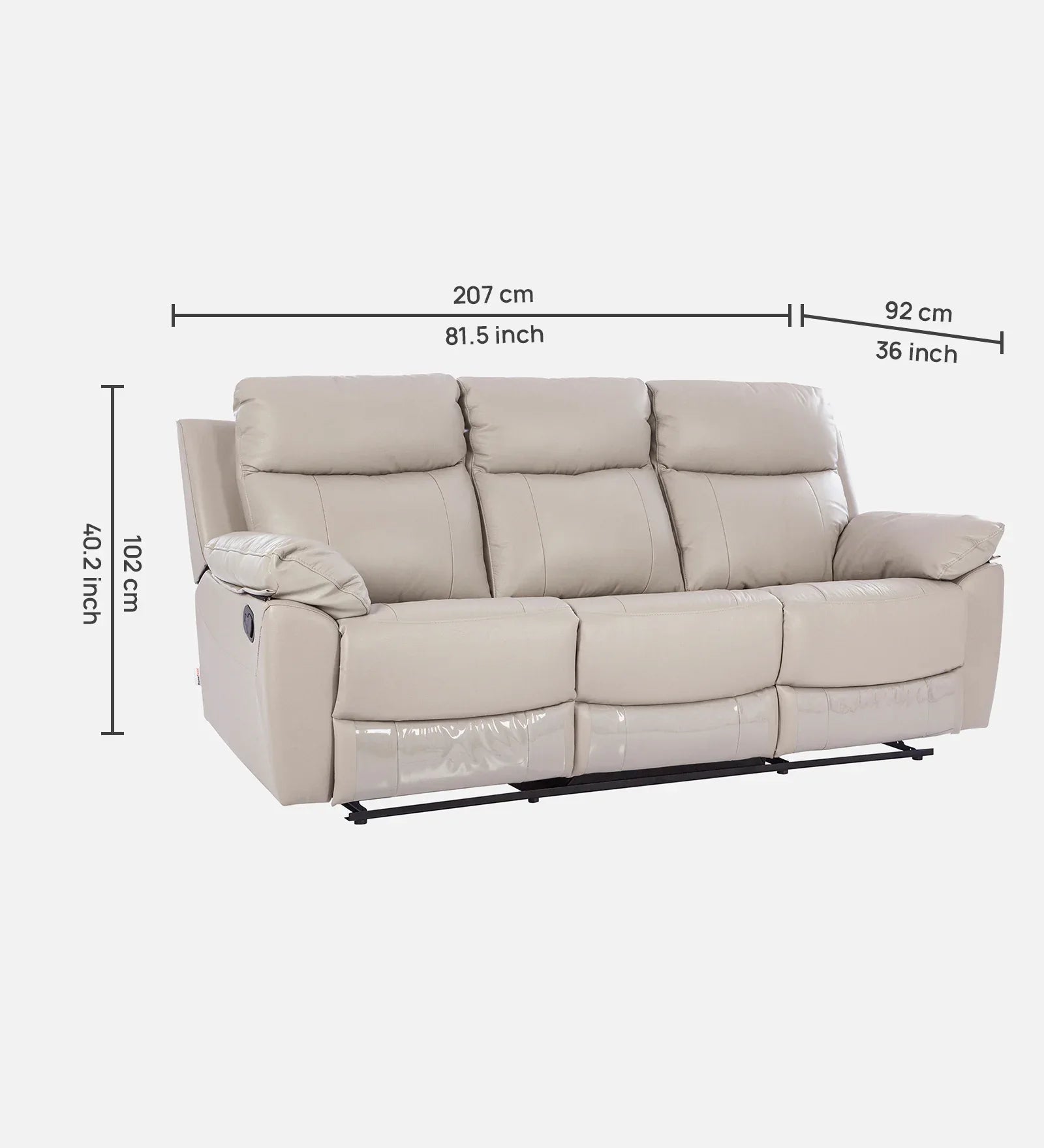 Quantum Half Leather Three Seater Recliner in Light Grey Colour - HomeTown