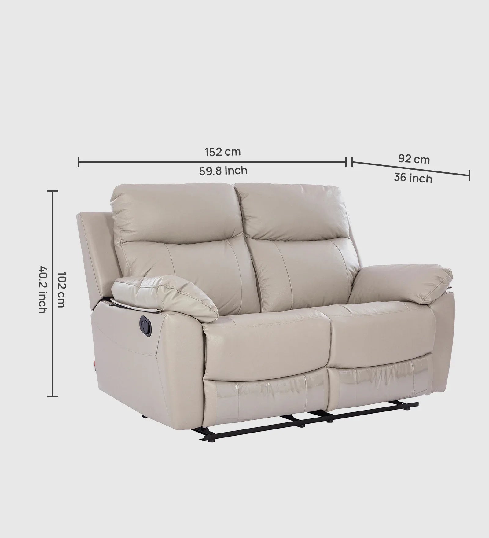 Quantum Half Leather Two Seater Recliner in Light Grey Colour - HomeTown